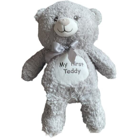 "My First Teddy" Gray Plush Rattle Toy By Kellytoy Co. 14" Polyester Baby Gift - Picture 5 of 7